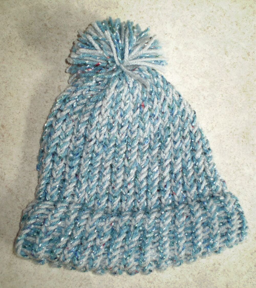 Boy's Winter Handmade Crochet Blue Hat NEW -  with Pom Pom Knitted